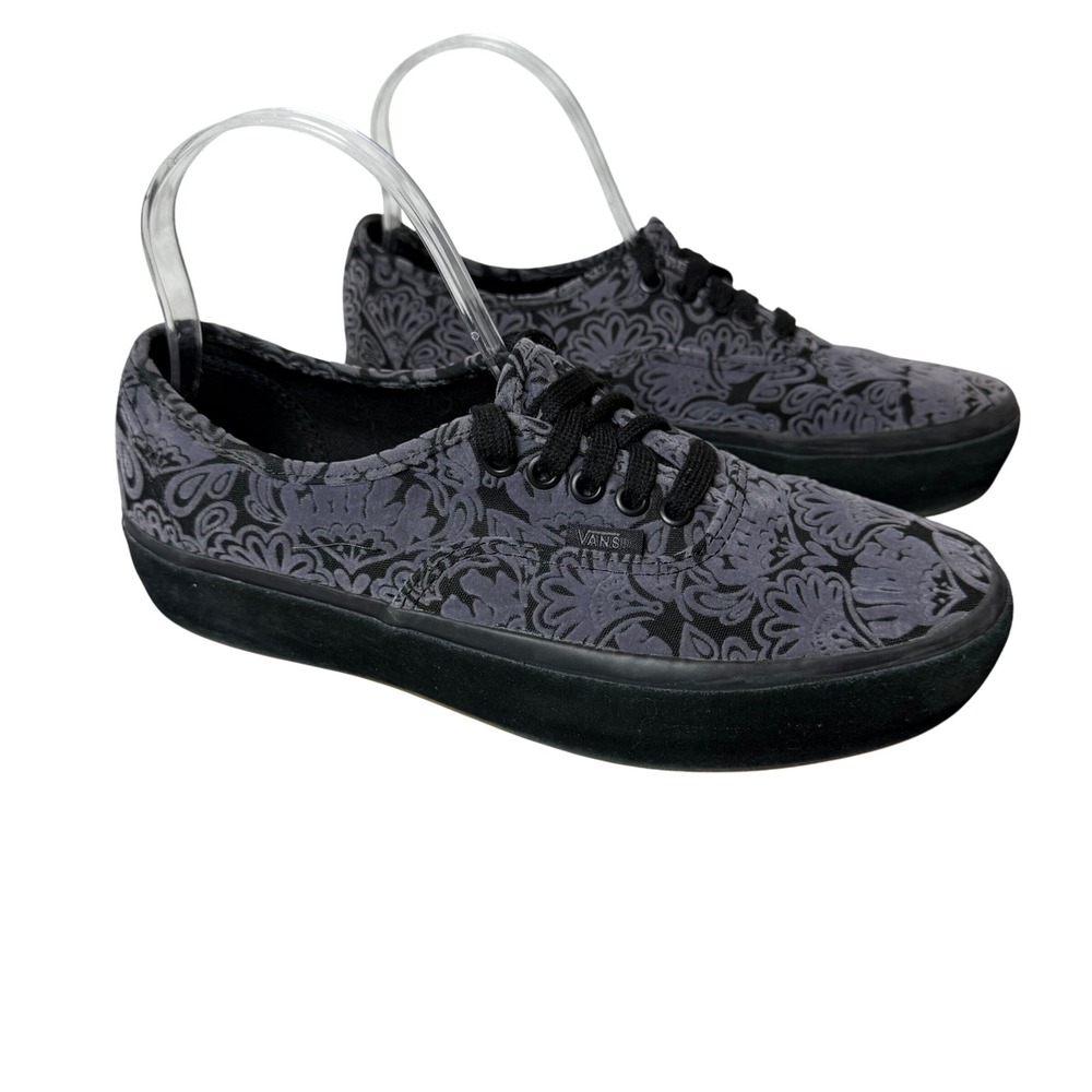 Vans Authentic Gray‎ Black Floral Velvet Low Top Lace Up Sneakers Mens 7.5 Wo 9